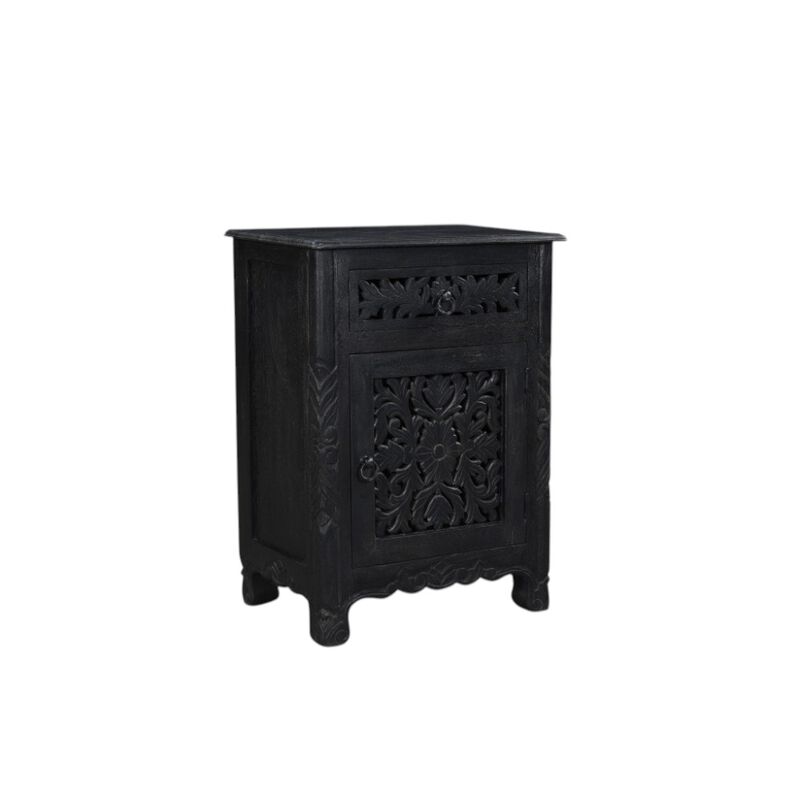 HomeRoots 30" Black Solid Wood Distressed One Drawer Nightstand image number 3