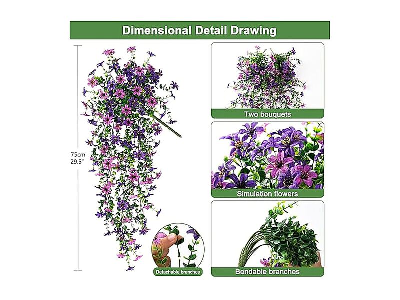Artificial Fake Hanging Flowers Plants Outdoor Summer Decor 2 Pack Faux Silk UV image number 1