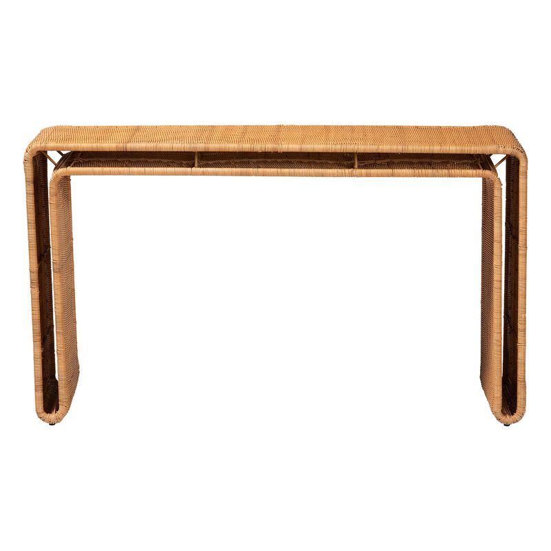 bali & pari Nevada Bohemian Light Honey Rattan Console Table