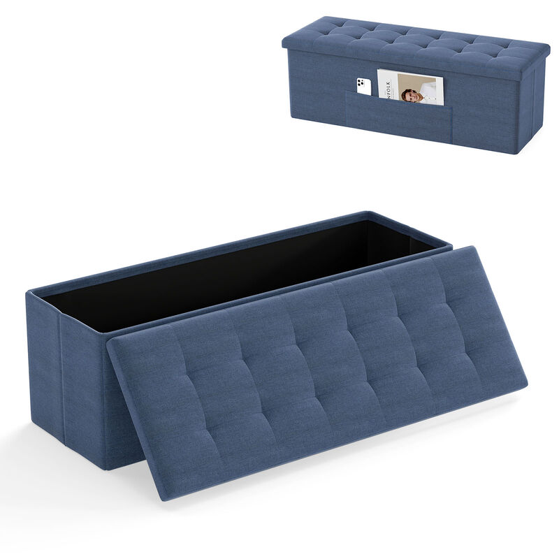 Linen Folding Storage Ottoman Bench, End-of-Bed Seat with Cushion image number 0