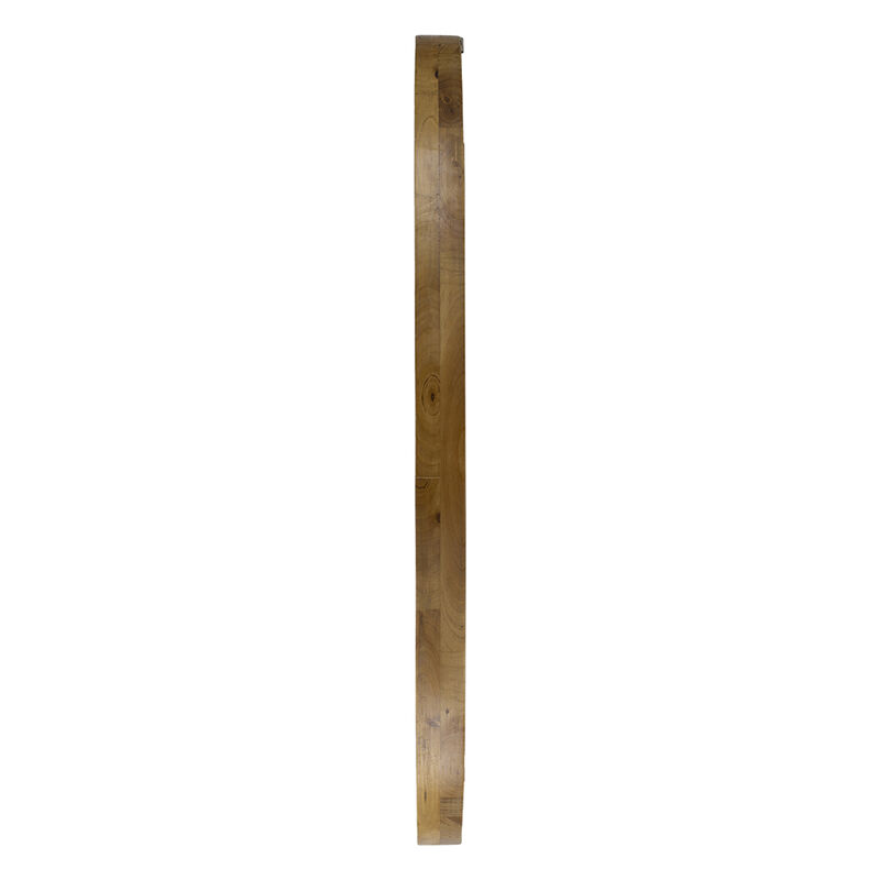 33 Inch Modern Accent Wall Mirror, Mountable Oval Wood Frame in Brown - Benzara