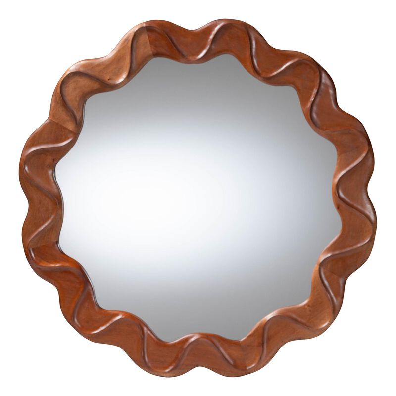 bali & pari Bahati Round Wall Mirror with Sculpted Wavy Frame - Decorative Accent Mirror for Entryway, Bedroom, or Living Room image number 0