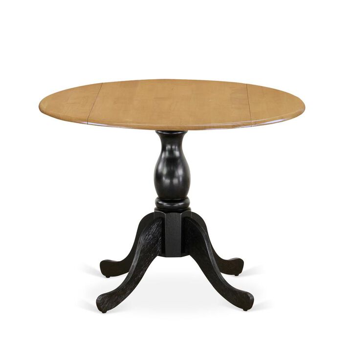 East West Furniture Dining Room Table with Drop Leaves - Oak Table Top and Black Pedestal Leg Finish