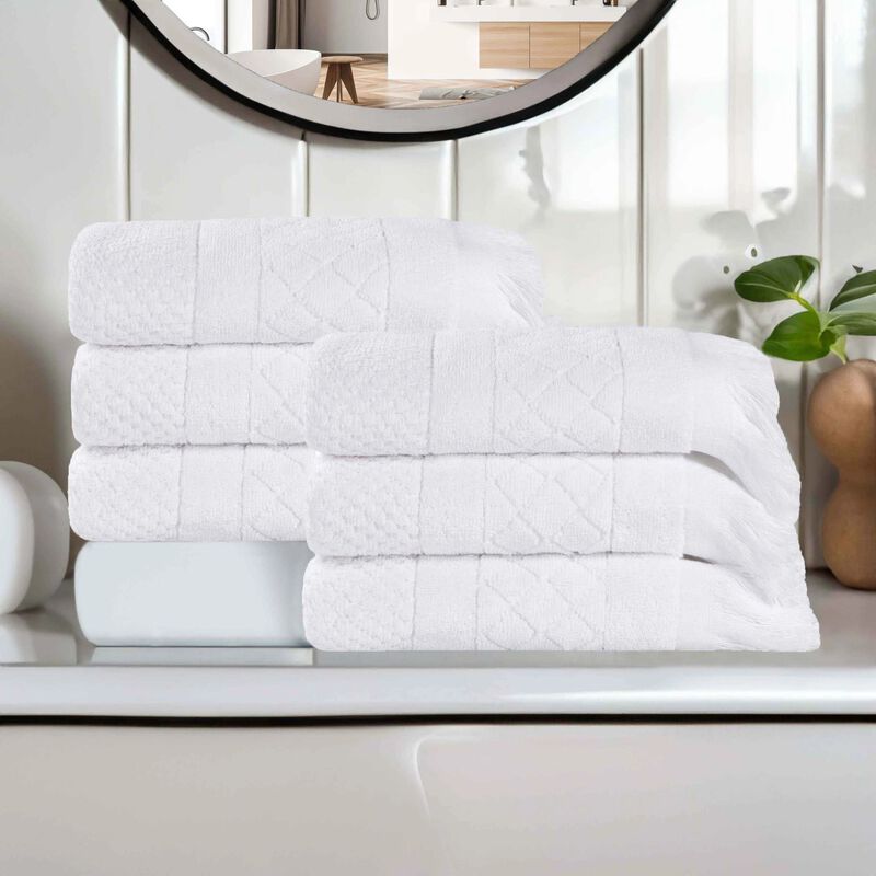 Absorbent Cotton Hand Towels Set of 6 with Geometric Jacquard Design image number 1
