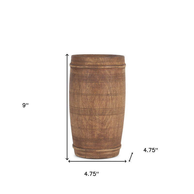 HomeRoots 9" Brown Solid Wood Cylinder Table Vase image number 3