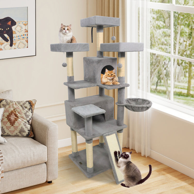 Tall Cat Tree with 3 Upholstered Perches and 2 Spacious Cat Condos image number 1