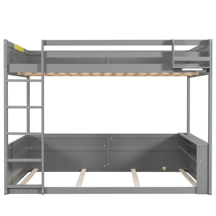 Whisen Queen Size Bunk Bed with Shelves, LED & USB, Space-Saving for Kids Bedroom