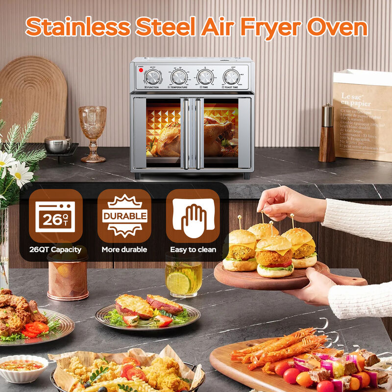 Stainless Steel 26 QT French Double-Door Air Fryer Convection Toaster Oven With 7-in-1 Multi-Function image number 3