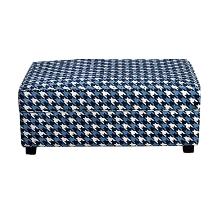 Colin Ottoman, Gray Blue White Houndstooth Polyester, 40in Rectangular