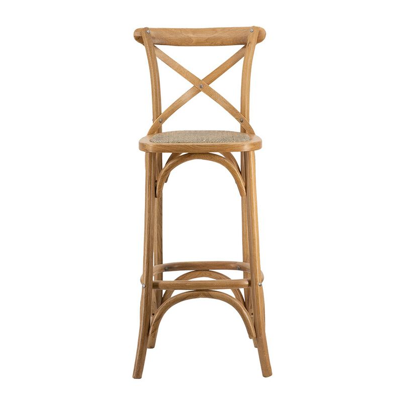 21 Inch Oak Wood Bar Chair, Square Backrest and Foam Seat, Beige, Brown-Benzara