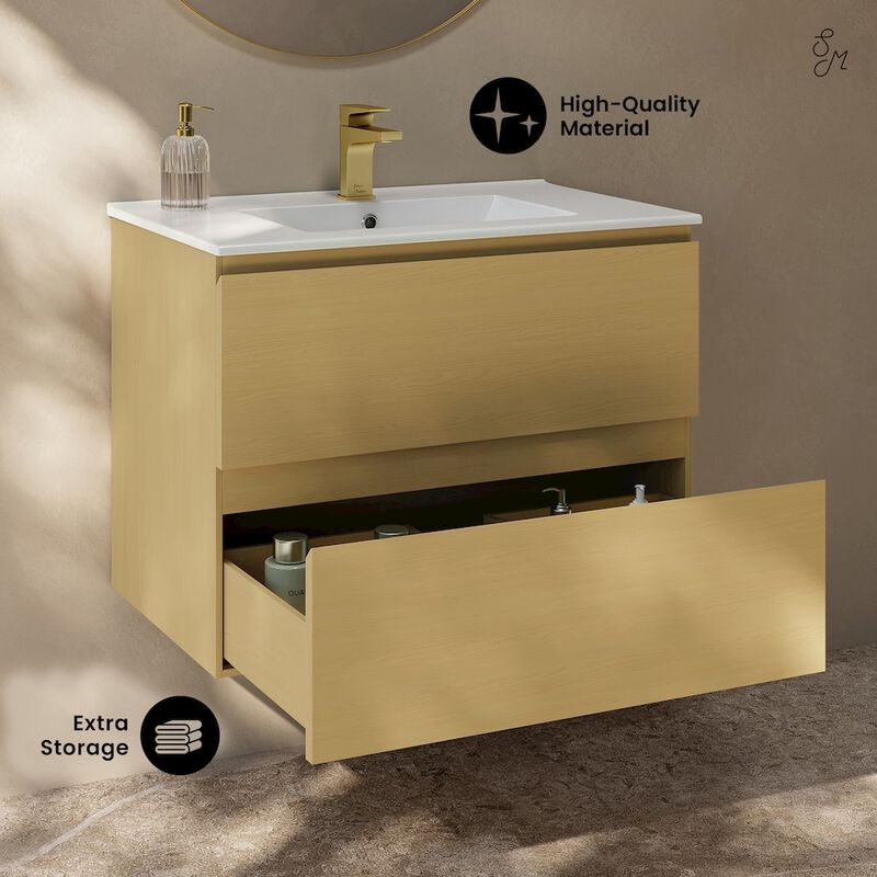 Liberte 30" Wall-Mounted Bathroom Vanity in Natural Oak with Sink Top image number 2