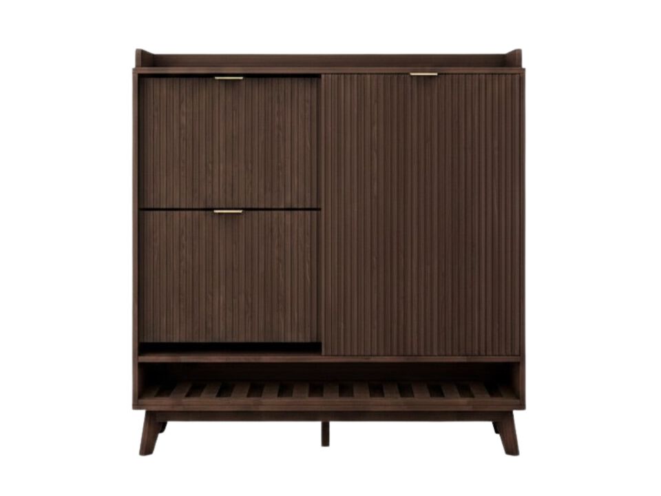 Slim Entryway Wood Shoe Storage Cabinet Adjustable Shelves Space Saving