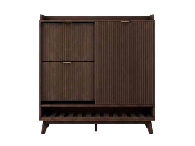 Slim Entryway Wood Shoe Storage Cabinet Adjustable Shelves Space Saving image number 0