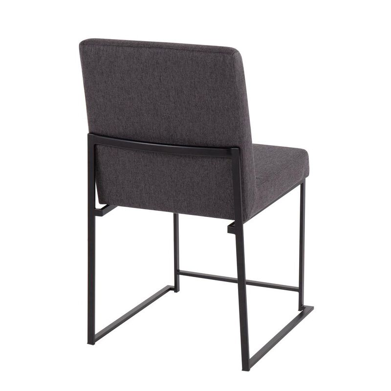 LumiSource Black Steel, Charcoal Fabric High Back Fuji Dining Chair - Set of 2