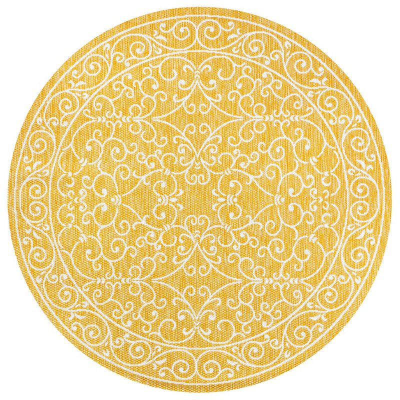Charleston Vintage Filigree Textured Weave Round Indoor/Outdoor Area Rug