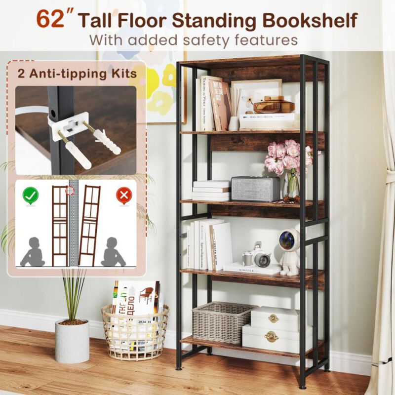 Hivvago 5-Tier Bookshelf with Adjustable and Tiltable Shelves