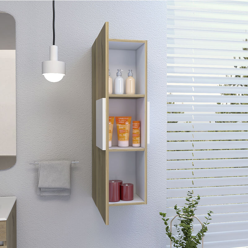 DEPOT E-SHOP Magna Medicine Single Door Cabinet, Three Shelves, Light Oak / White