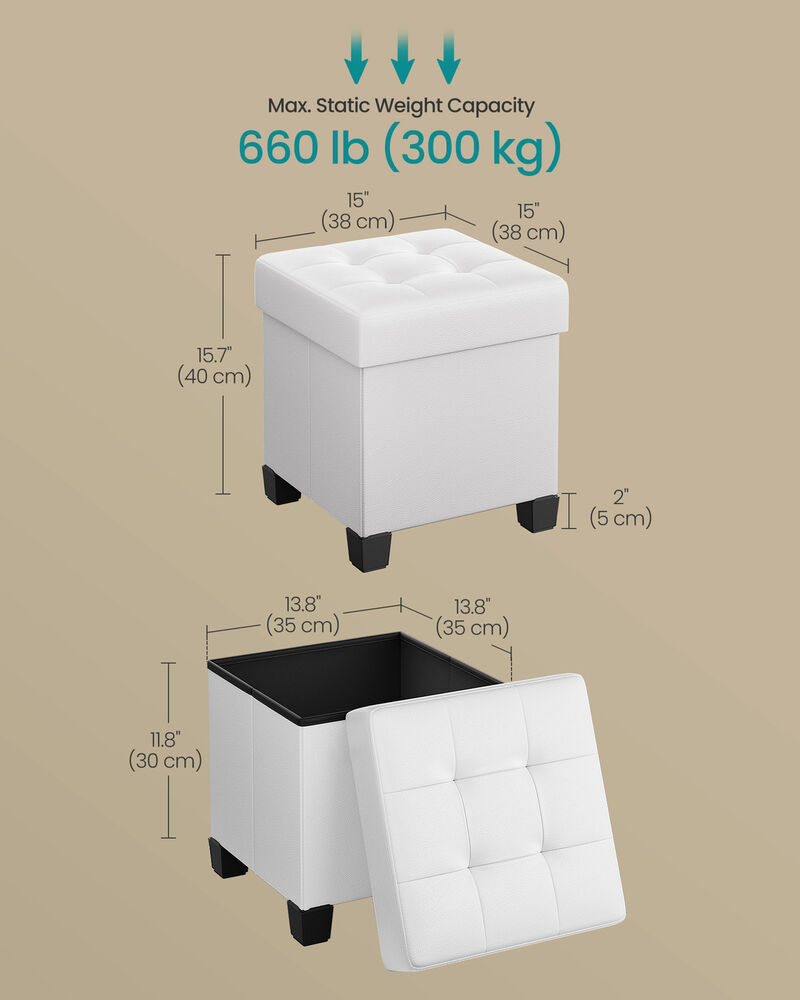 Cube Storage Ottoman Faux Leather with Legs and Hidden Storage image number 2