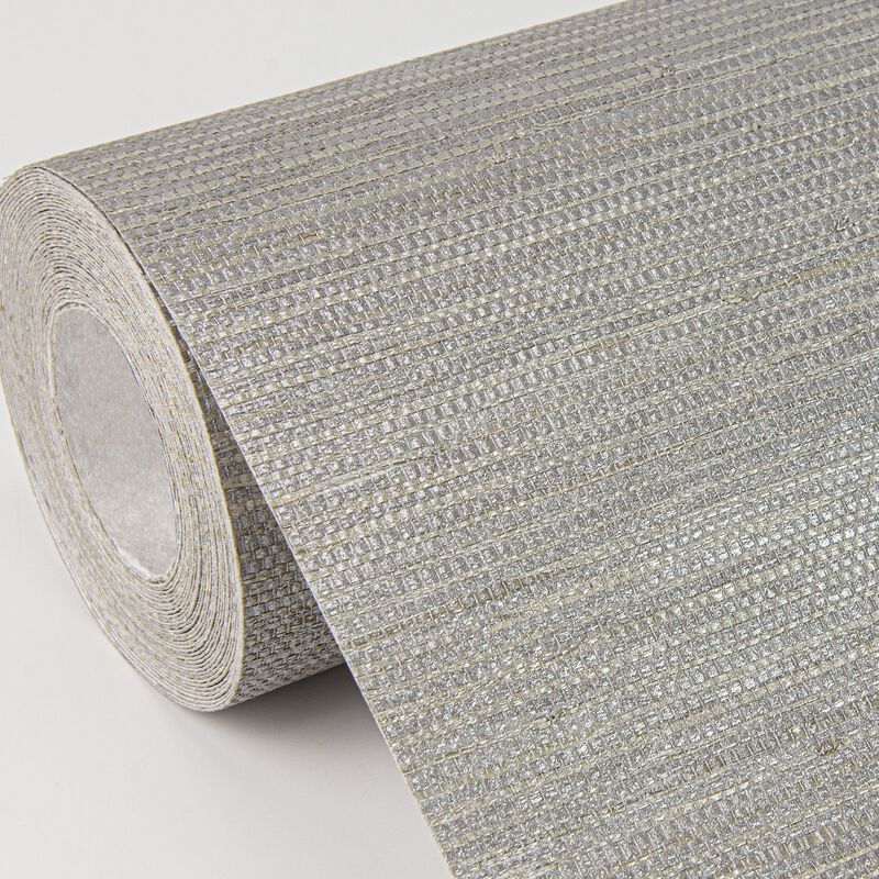 Liaohe Silver Raffia Grasscloth Wallpaper (Double Roll) image number 4