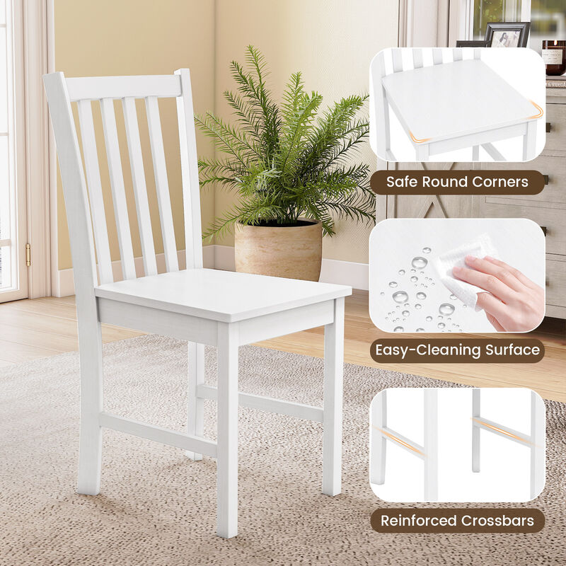 Set of 2 Rustic Wooden Kitchen Dining Chairs with Slat Tilt Backrest-White image number 6