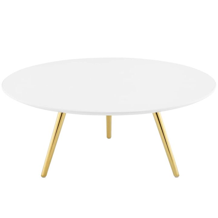 Modway Lippa 36" Mid-Century Modern Round Coffee Table with Tripod Base in Gold White