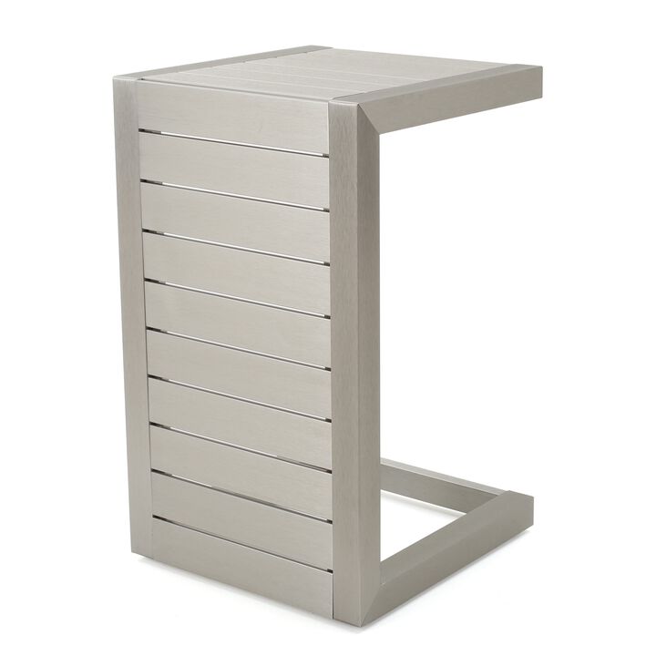 Outdoor Aluminum Patio End Table Side Table, C-Shape Table for Garden, Poolside, Small Place