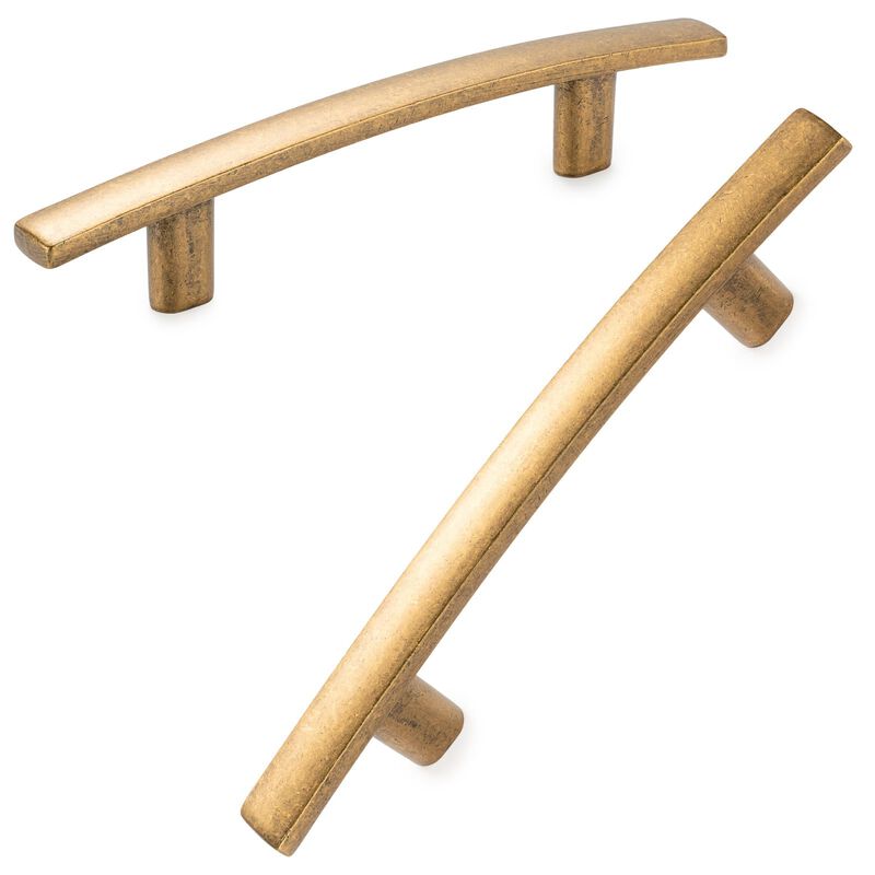 KOOFIZO Solid Curved Bar Cabinet Pull - Antique Brass Furniture Arch Handle, 3 Inch/76mm Screw Hole Center, 10-Pack for Kitchen