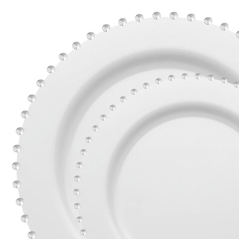 White with Silver Pearl String Round Plastic Dinnerware Value Set (60 Sets) image number 9