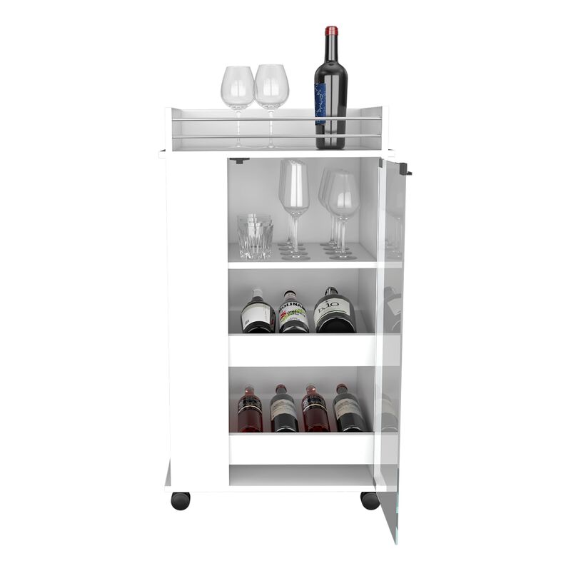 Baltimore Bar Cart with Casters, Glass Door and 2-Side Shelf -Black