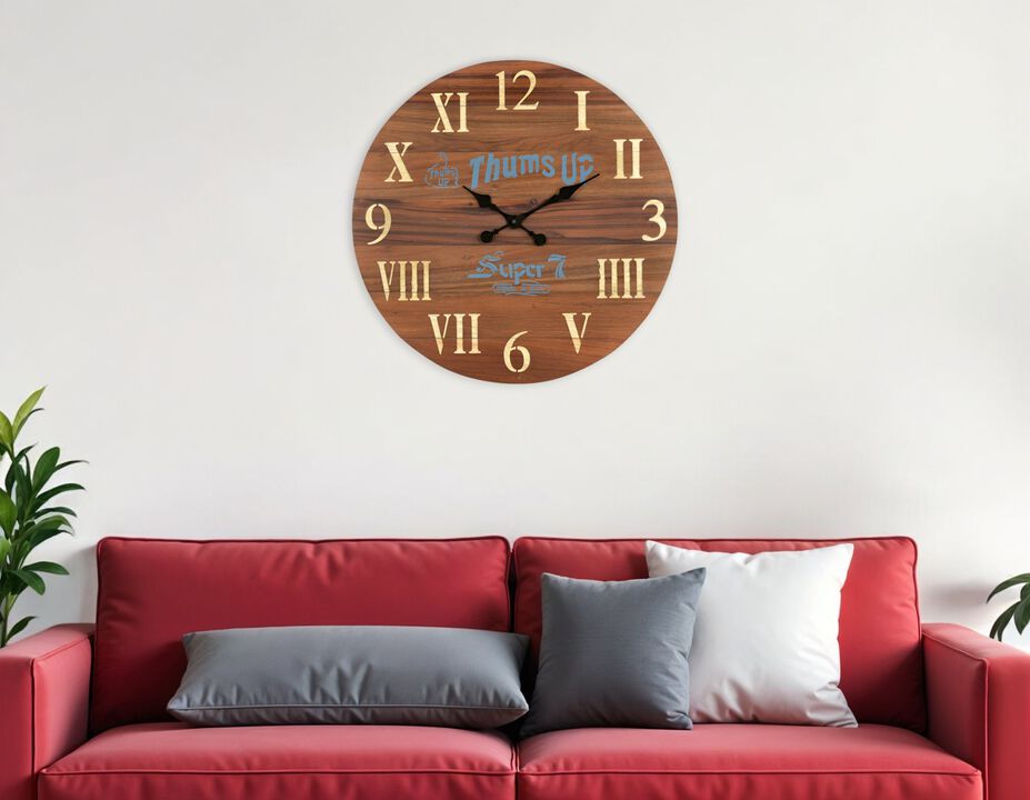 HomeRoots 24" Brown Solid Wood Silent Analog Round Wall Clock