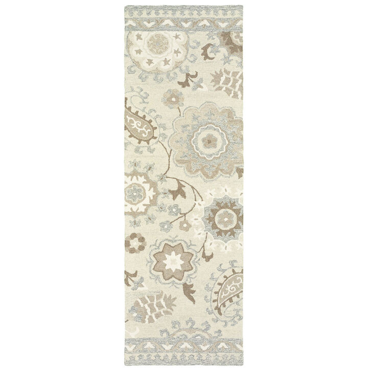 HomeRoots Wool Floral Hand Tufted Runner Rug