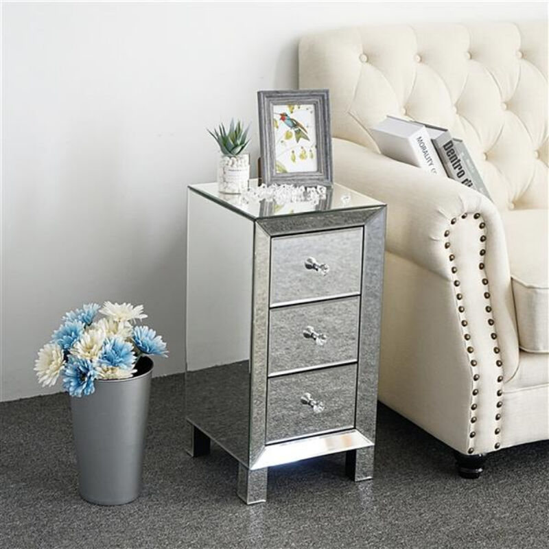 Mirrored Nightstand with 3 Drawers Sleek & Modern Design