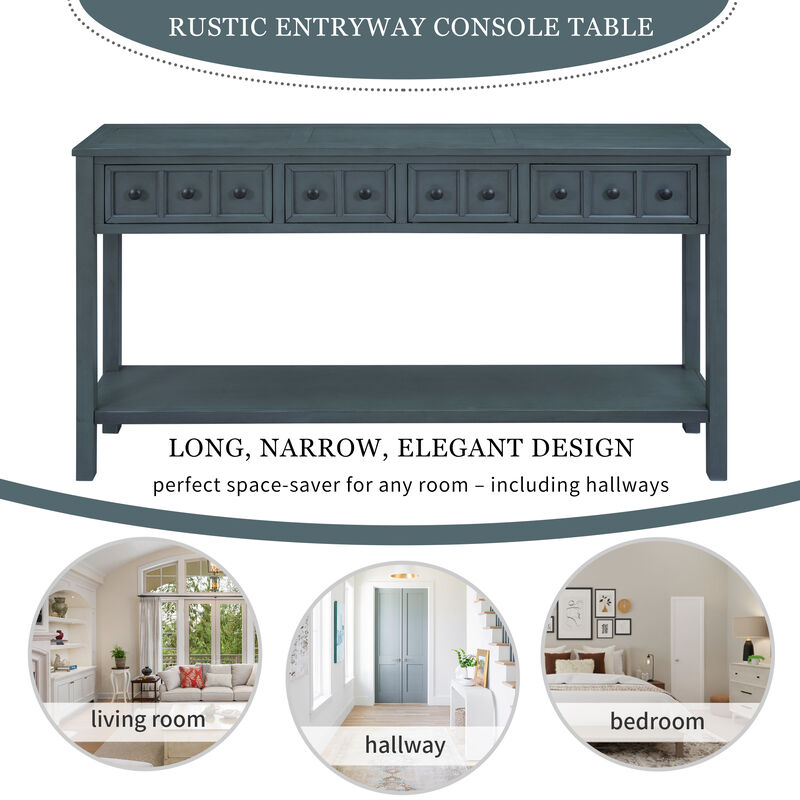 Whisen Rustic Entryway Console Table with Drawers and Bottom Shelf - Gray Wash