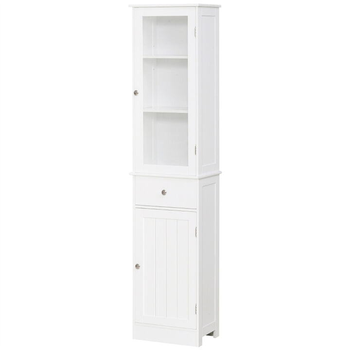Slim Tall Storage Cabinet Compact Organizer, 67.5"H Freestanding Cabinet with Open Shelves & Drawer
