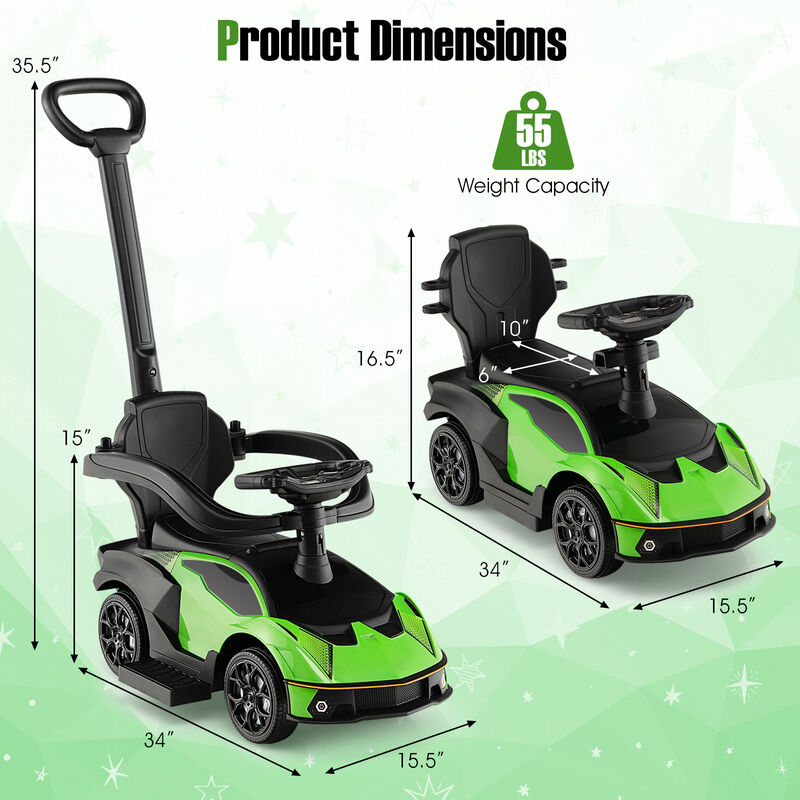 3 in 1 Push Ride On Toy Car with Handle and Guardrail for Toddlers image number 2