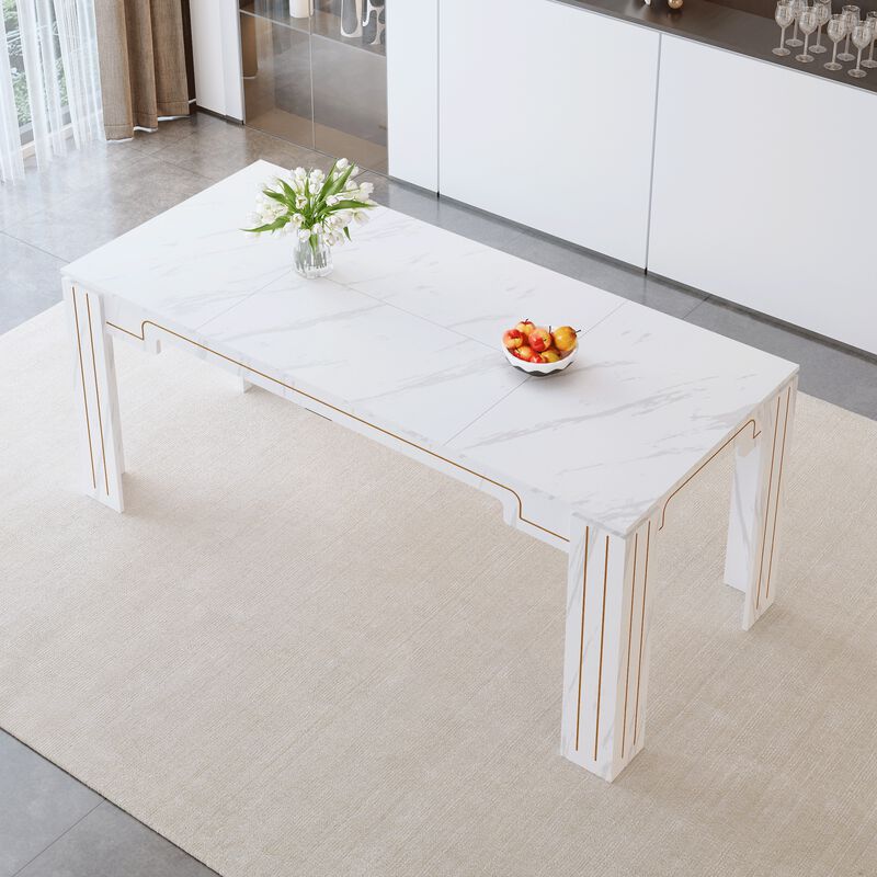 Whisen Dining Table with Groove Legs, MDF Space-Saving for Kitchen Living Room image number 3