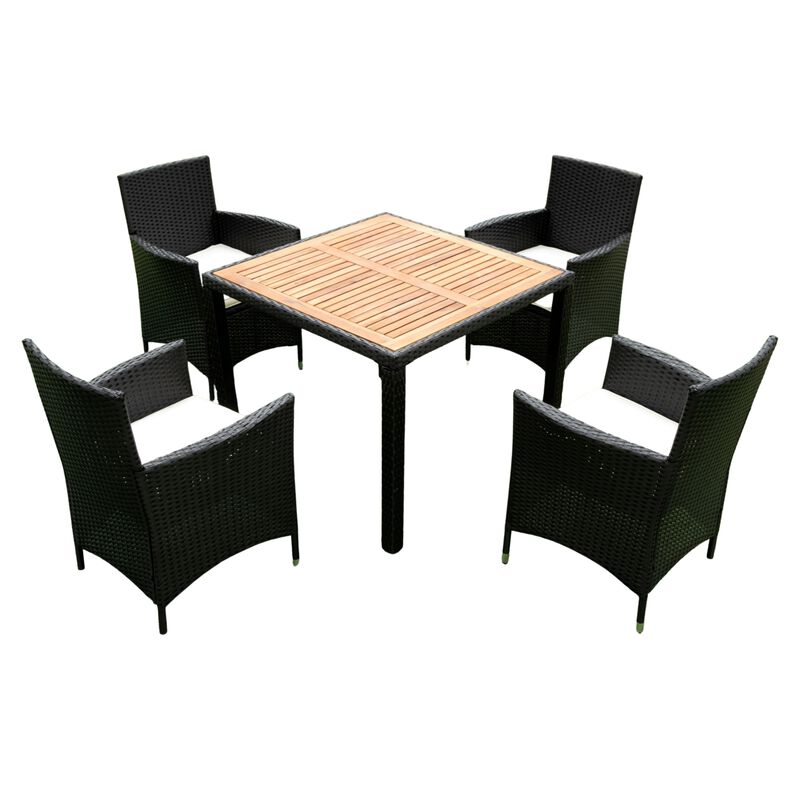 Whisen 5-Piece Wicker Patio Dining Set with Acacia Wood Top