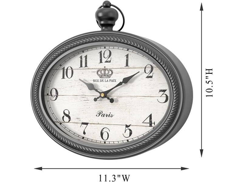 Retro Oval Wall Clock - Black Vintage Battery Operated Decor for Farmhouse & Living Room image number 2