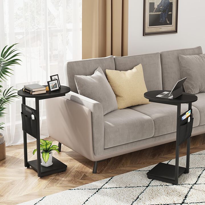 Vagusicc C Shaped End Table for Couch, Small Side Table for Couch, Small Couch Side Table for Small Spaces, Side Table Slide Und