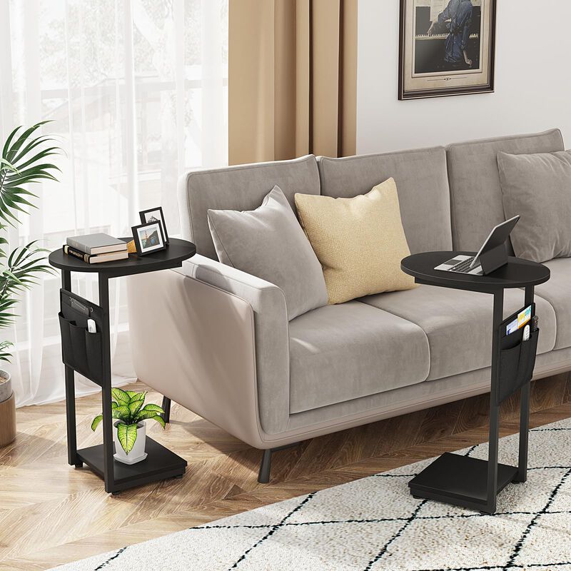 Vagusicc C Shaped End Table for Couch, Small Side Table for Couch, Small Couch Side Table for Small Spaces, Side Table Slide Und