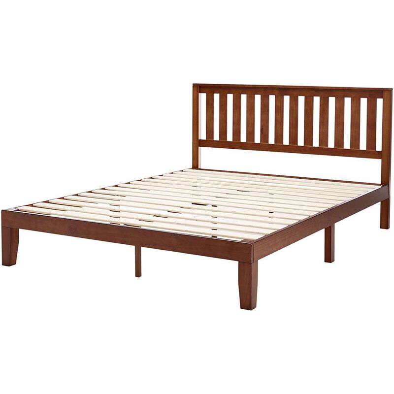 Hivvago Queen size Mission Style Solid Wood Platform Bed Frame with Headboard in Espresso Finish