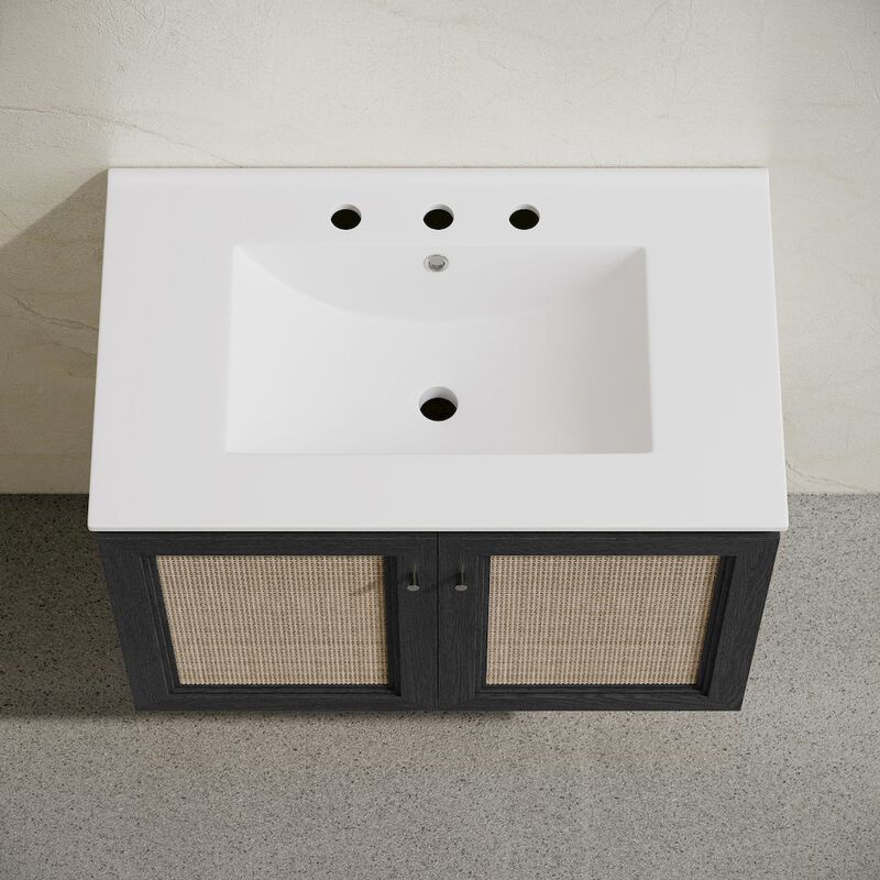 30" Wall-Mounted Bathroom Vanity, Black Oak, Widespread Faucet Holes Vanity Top image number 3