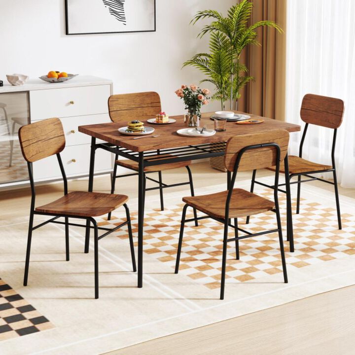 Hivvago 5-Piece Table Set for 4 with Metal Frame and Storage Rack