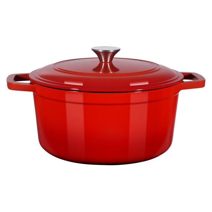 Enameled Cast Iron Dutch Oven with Lid, 6 Quart Cooking Pot for Roasting, Braising & Bread-Red
