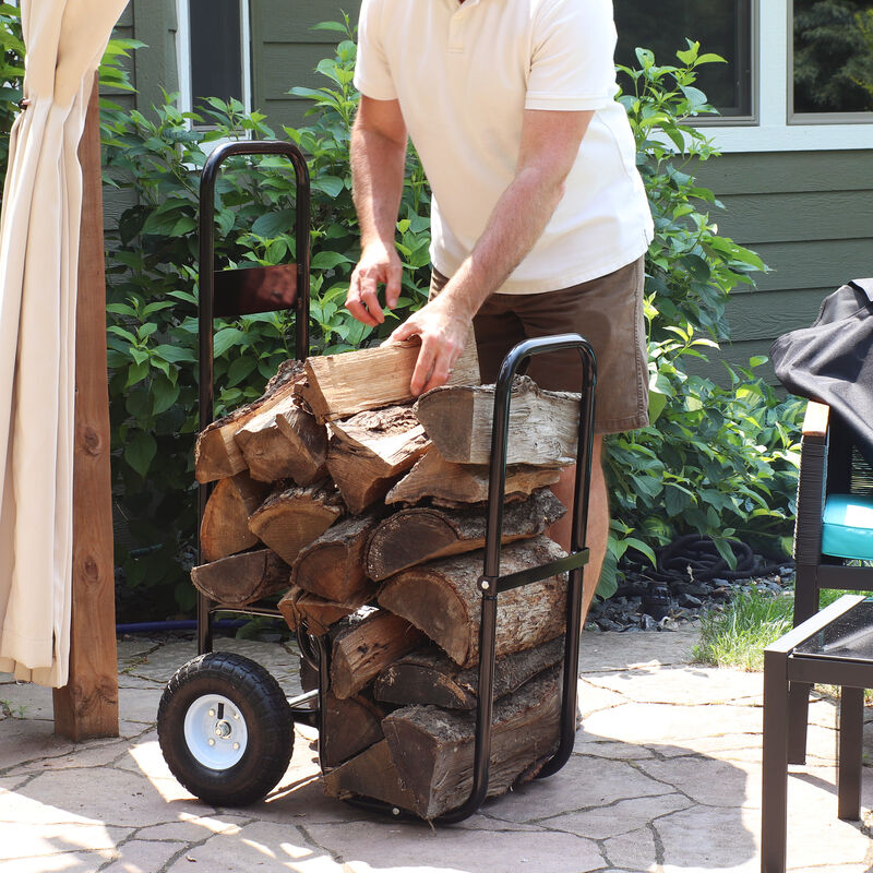Sunnydaze Powder-Coated Steel Log Cart Carrier and Storage Rack with Wheels image number 1