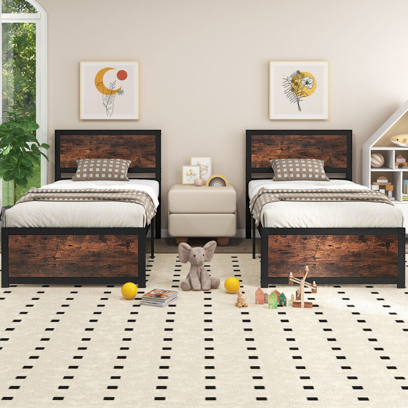 Metal Bed Frame with High Headboard and Mute Bars for Noise-Free Sleeping