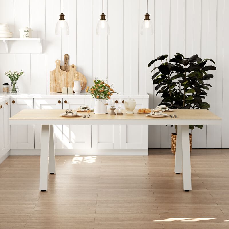 FUFU&GAGA Modern Wood Grain Dining Table with Light Gray Iron Legs (86.6" W x 38.4" D x 30.2" H), Wood Grain