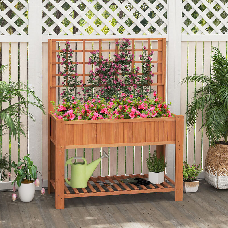 Raised Garden Bed with Legs and Lattice Trellis for Vines and Vegetables