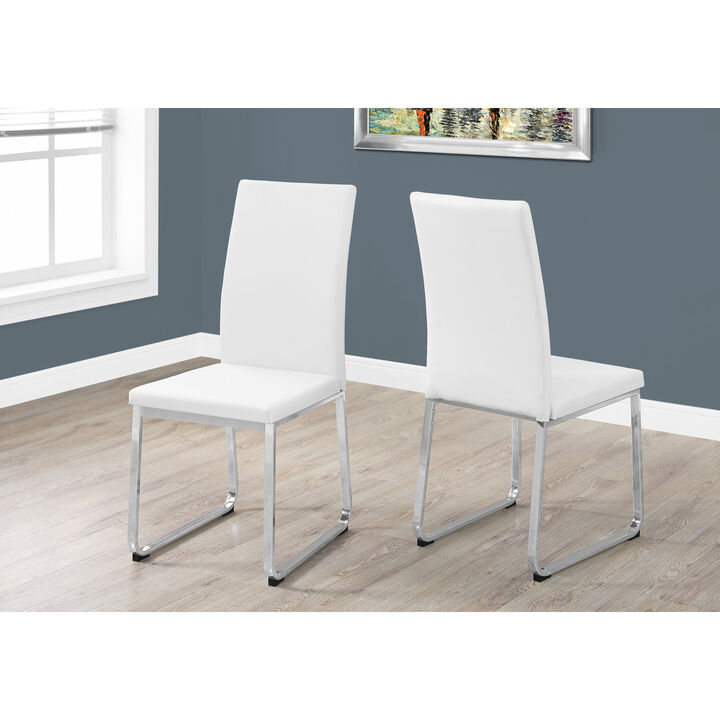 Monarch Specialties I 1093 Dining Chair, Set Of 2, Side, Upholstered, Kitchen, Dining Room, Pu Leather Look, Metal, White, Chrome, Contemporary, Modern