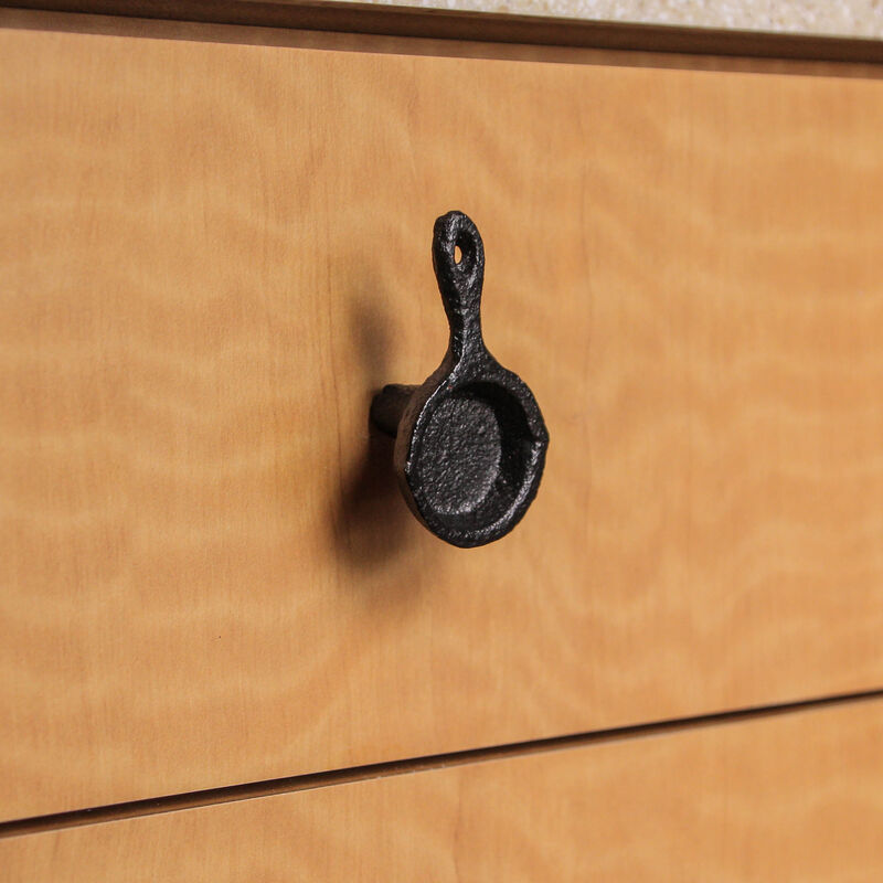 Set of 6 Black Mini Cast Iron Skillet Drawer Pulls - Decorative Kitchen Cabinet Knobs for Rustic Charm - Simple Installation - Each 2.25 Inches in Height image number 6